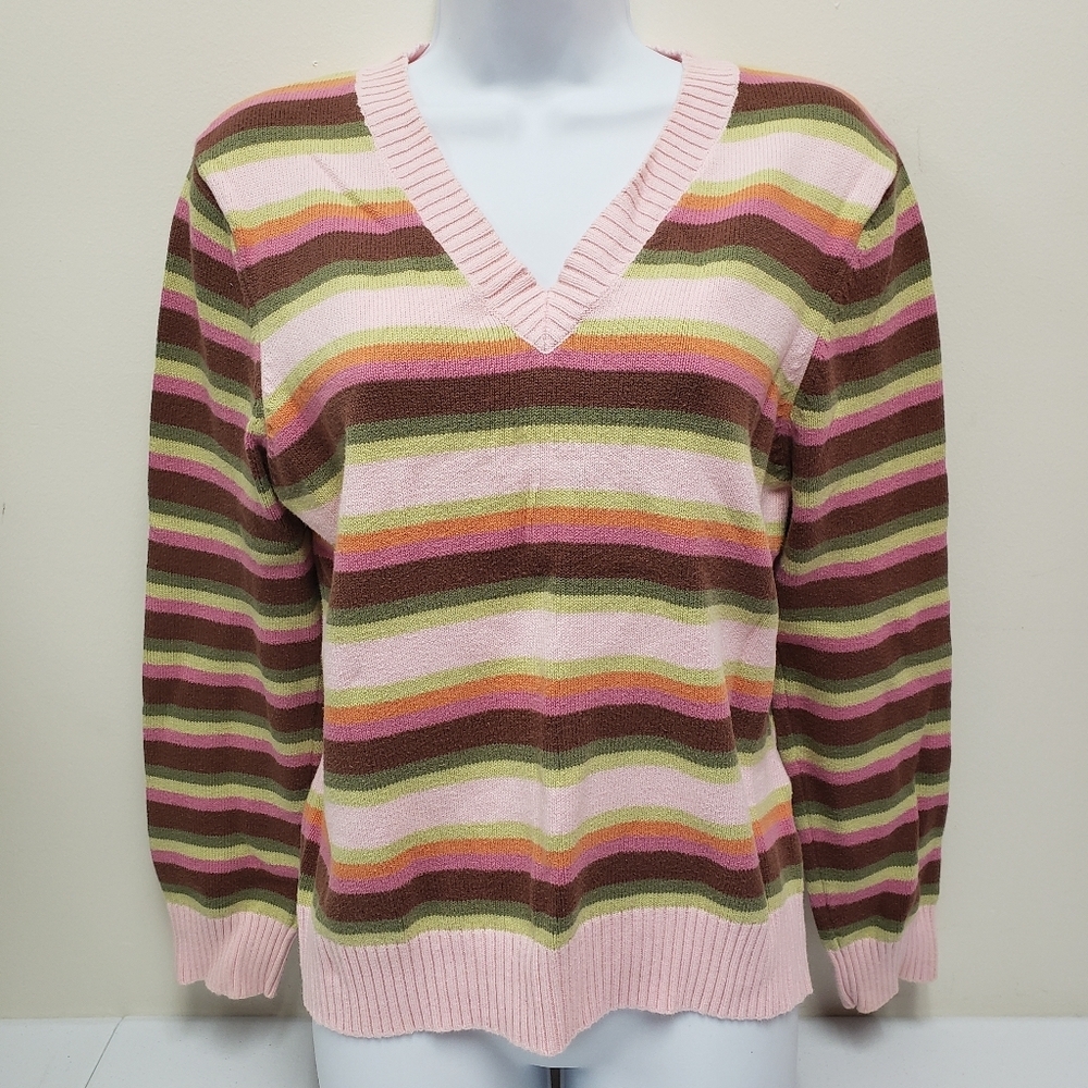 Route 66 Womens Striped Vneck Sweater Size Large